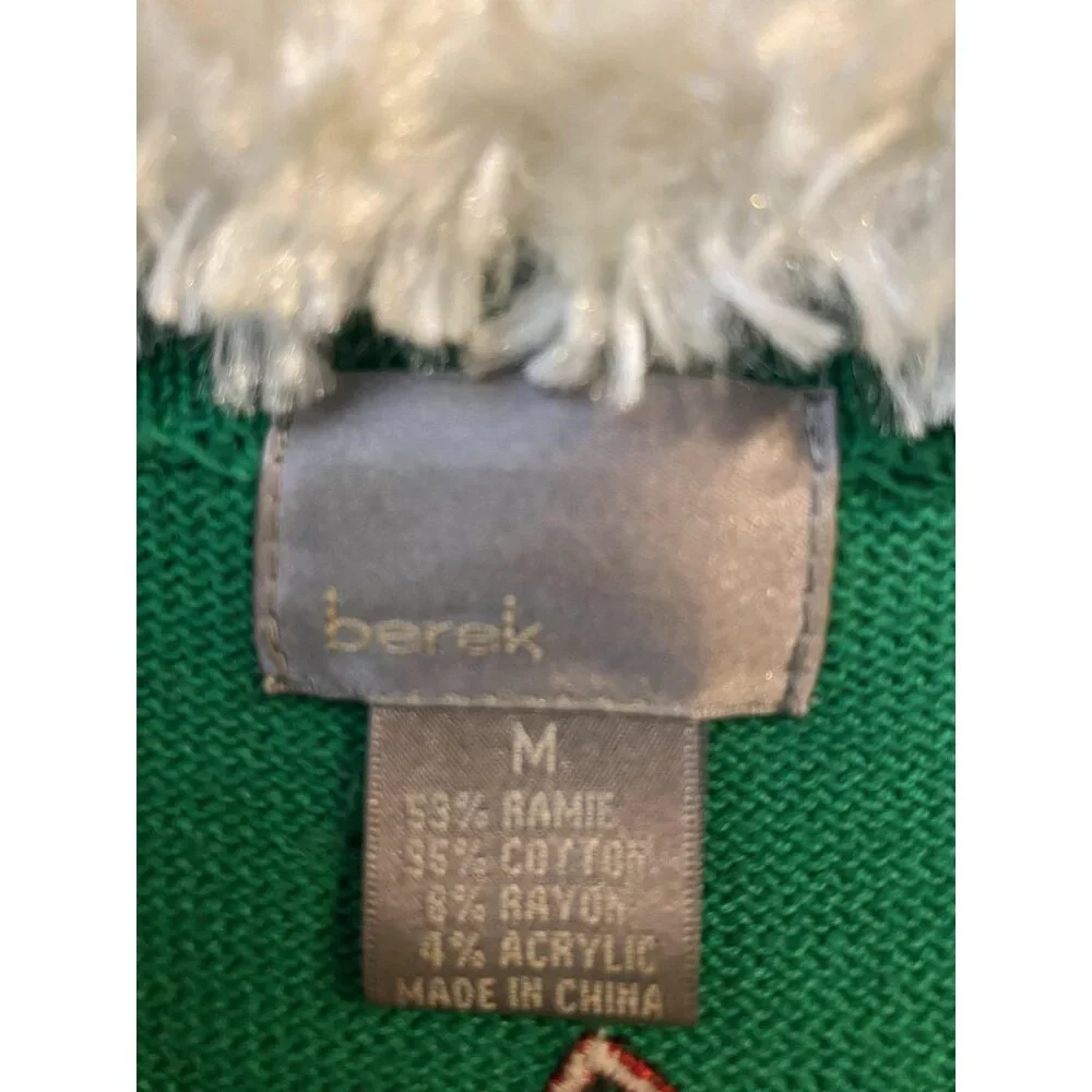 Berek Cardigan Sweater Womens Medium Green Santa Christmas Tree Beaded Ugly - Picture 5 of 11